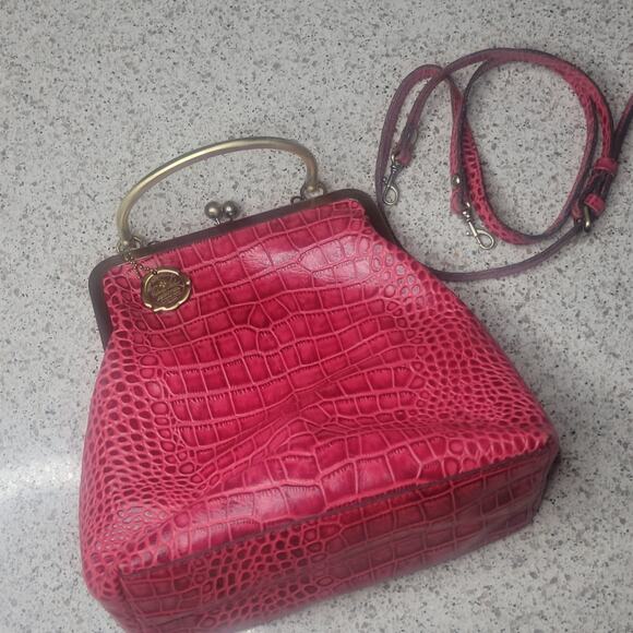 Patricia Nash 10th Anniversary Novella Kiss Clasp Pink Croc Crossbody Handbag - Picture 13 of 16